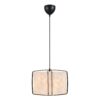 Elegancka lampa wisząca Cardine 30 z białym, papierowym kloszem w kształcie prostokąta obramowanym czarną metalową ramą, zawieszona na czarnym przewodzie z półokrągłym uchwytem sufitowym.