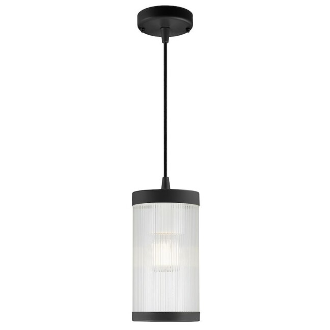 Wisząca lampa Coupar w czarnym kolorze z dekoracyjnym kloszem i klasą szczelności IP54