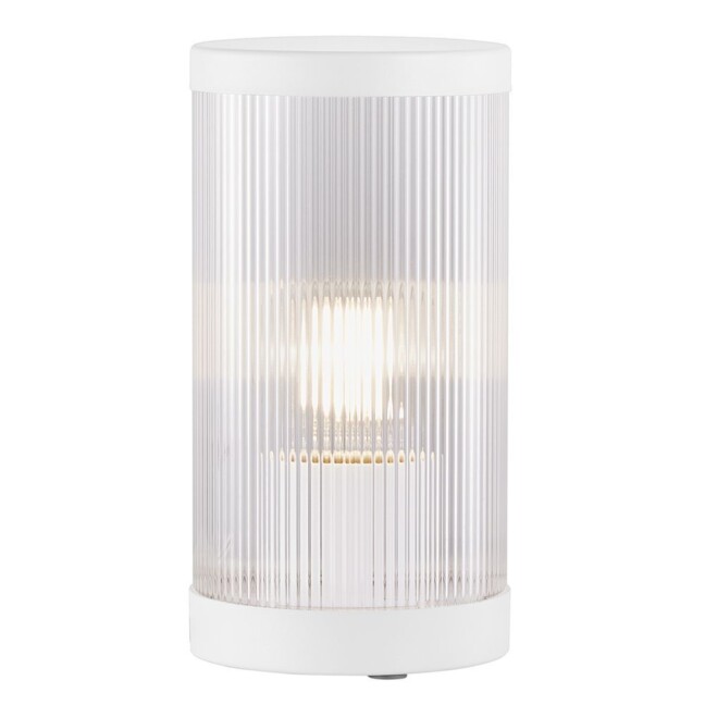 Biała lampa stołowa Coupar, idealna na taras, z klasą szczelności IP54