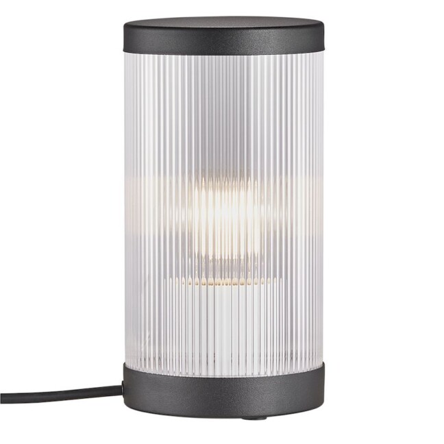 Czarna lampa stołowa Coupar z ryflowanym kloszem i klasą szczelności IP54