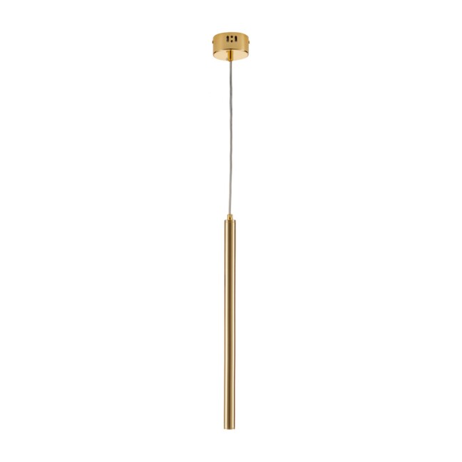 Nowoczesna wisząca lampa Slim w złotym kolorze, idealna do salonu