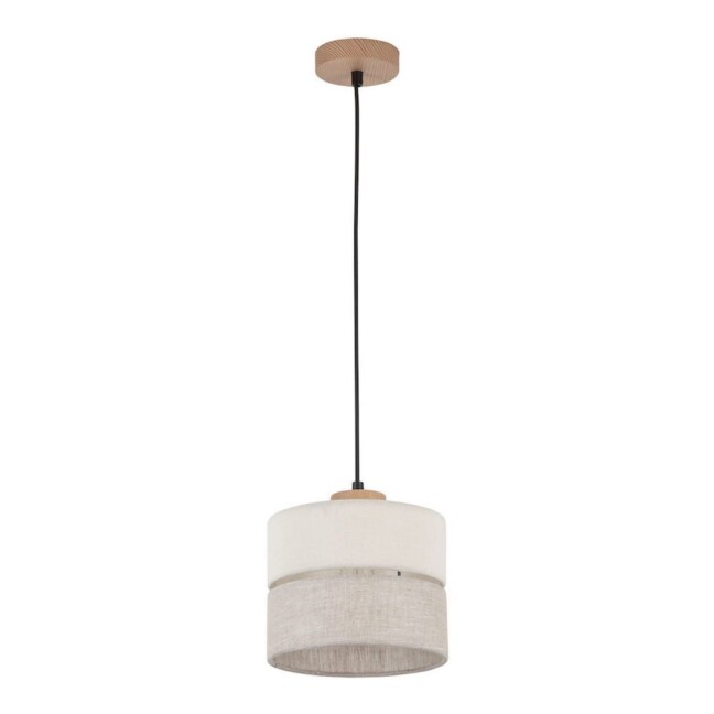 Niewielka wisząca lampa Eco z kloszem w szarobeżowym kolorze