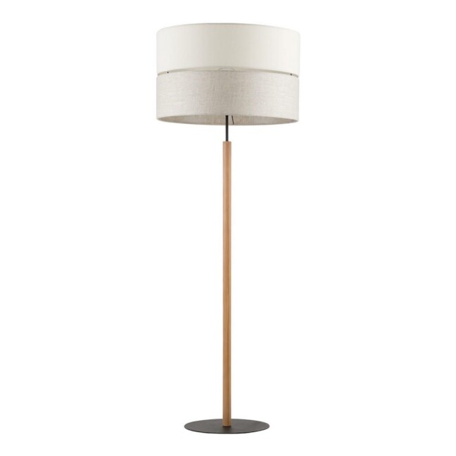 Lampa podłogowa ECO z drewnianą podstawą i materiałowym abażurem