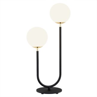 Czarna lampa stołowa Ferrone z mosiężnymi elementami