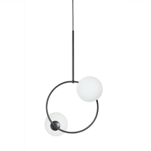Czarna wisząca lampa Fuppu A z mlecznymi kloszami