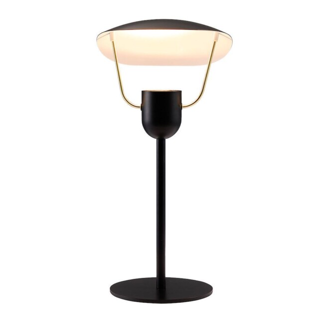 Nowoczesna czarna lampa stołowa Fabiola z eleganckimi złotymi detalami