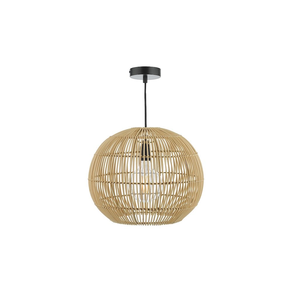 Okrągła wisząca lampa Kesler z kloszem wykonanym z rattanu