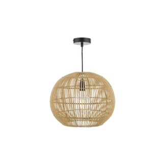 Okrągła wisząca lampa Kesler z kloszem wykonanym z rattanu