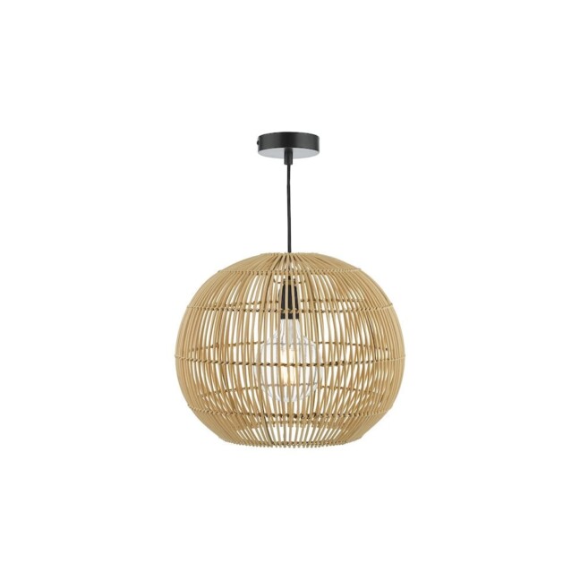 Okrągła wisząca lampa Kesler z kloszem wykonanym z rattanu