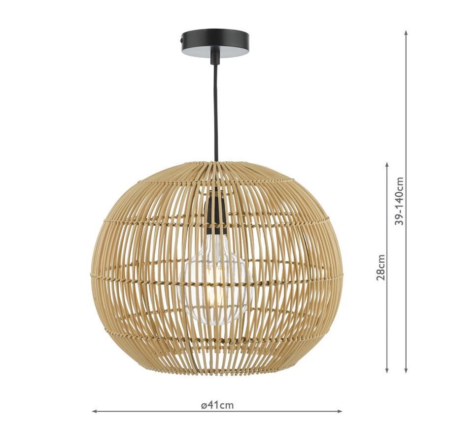 Okrągła wisząca lampa Kesler z kloszem wykonanym z rattanu