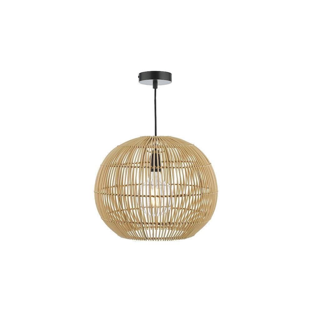 Okrągła wisząca lampa Kesler z kloszem wykonanym z rattanu