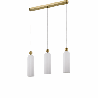 Biała wisząca lampa Piega 3 z eleganckimi złotymi akcentami