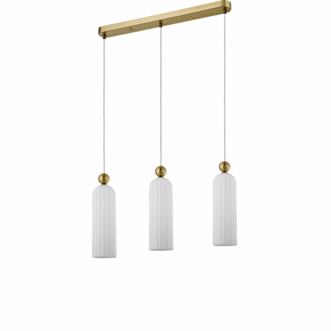 Biała wisząca lampa Piega 3 z eleganckimi złotymi akcentami