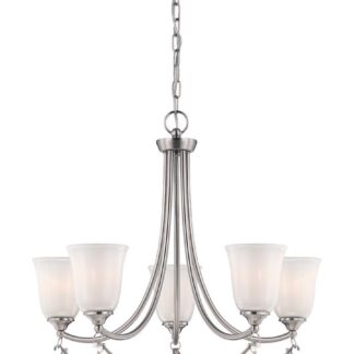 Żyrandol Winnsboro z pięcioma szklanymi kloszami