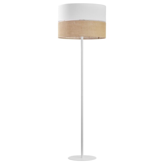 Biała podłogowa lampa Linobianco z abażurem z juty