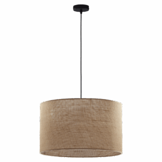 Wisząca lampa o dużych rozmiarach wykonana z juty