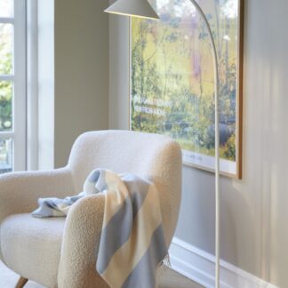 Biała podłogowa lampa Dial z możliwością regulacji klosza