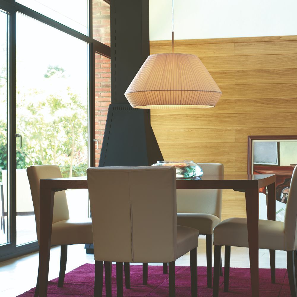 Okrągła, plisowana lampa wisząca Mei 60 w kremowym kolorze