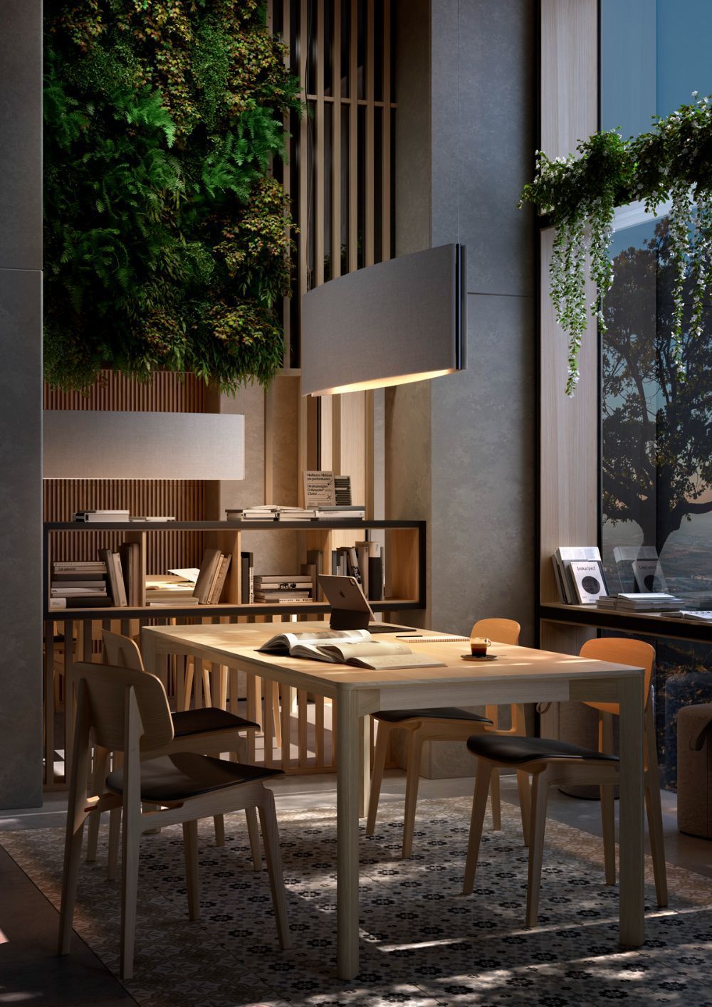 Wisząca lampa Noren S/123.2 w ciemnoszarym kolorze, oświetlenie skierowane w dół