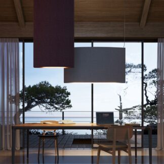 Akustyczna lampa wisząca Noren S/72 w kolorze terracota o pionowym kształcie