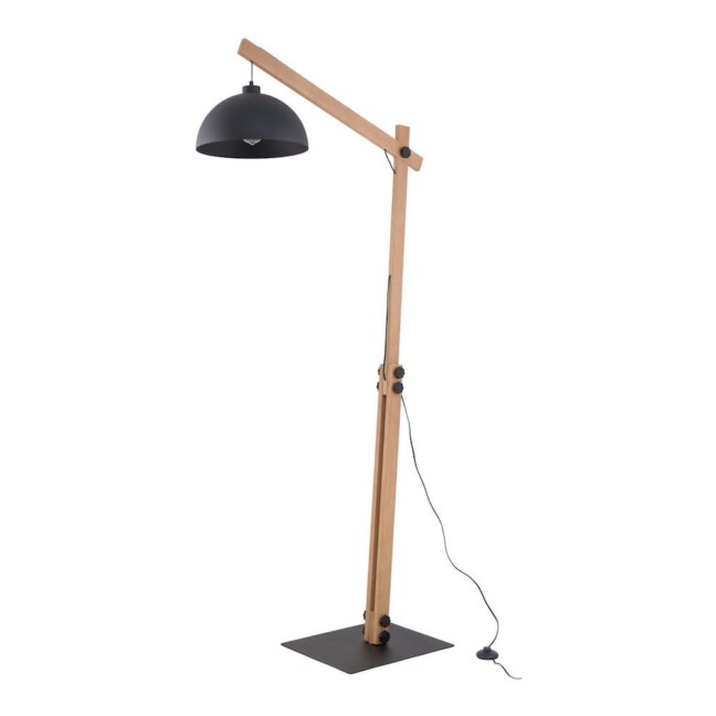 Lampa podłogowa Oslo z drewnianą podstawą i materiałowym abażurem