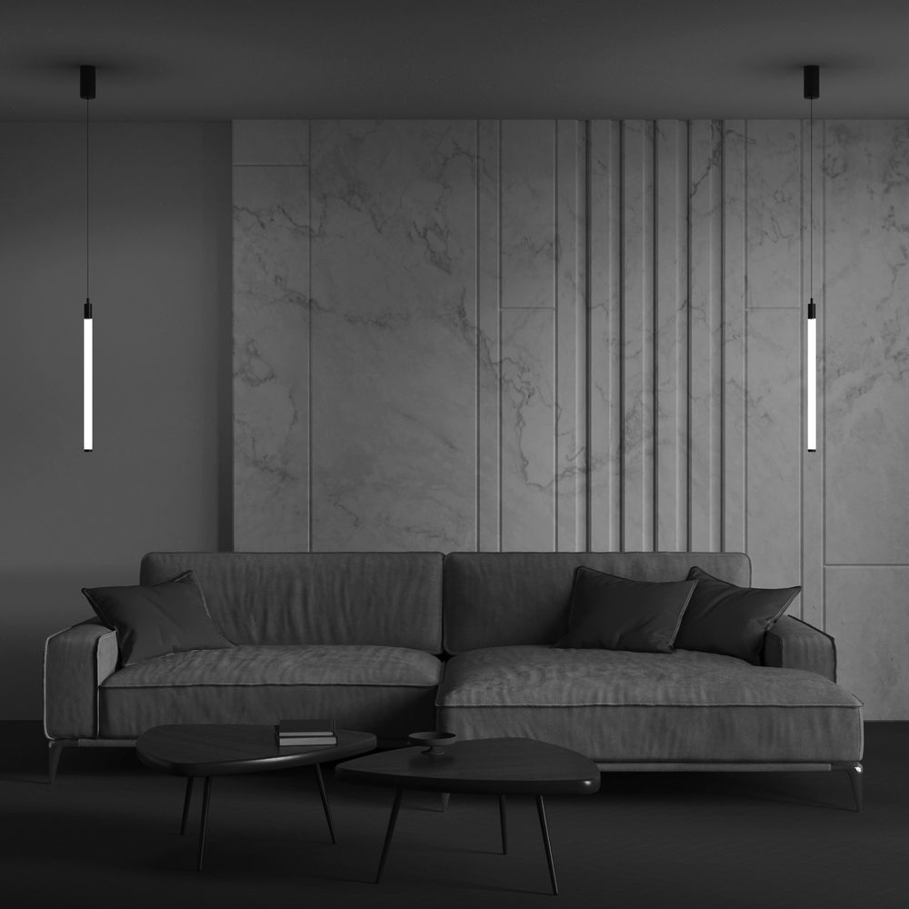 Czarna lampa wisząca Ray w kształcie tuby LED