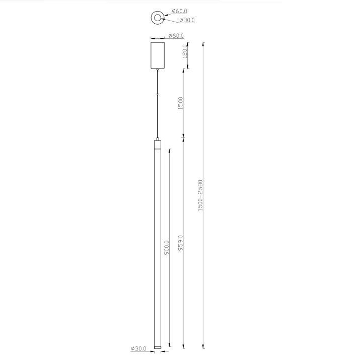 Czarna lampa wisząca Ray w kształcie tuby LED