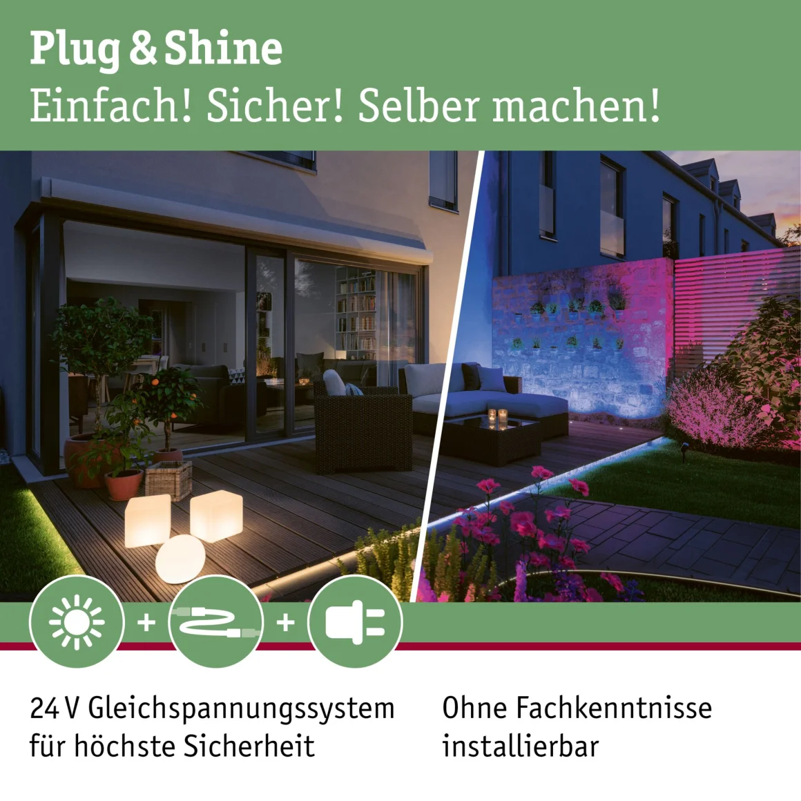 Wisząca lampa Mapalo Plug&Shine o klasie ochrony IP44, idealna na taras