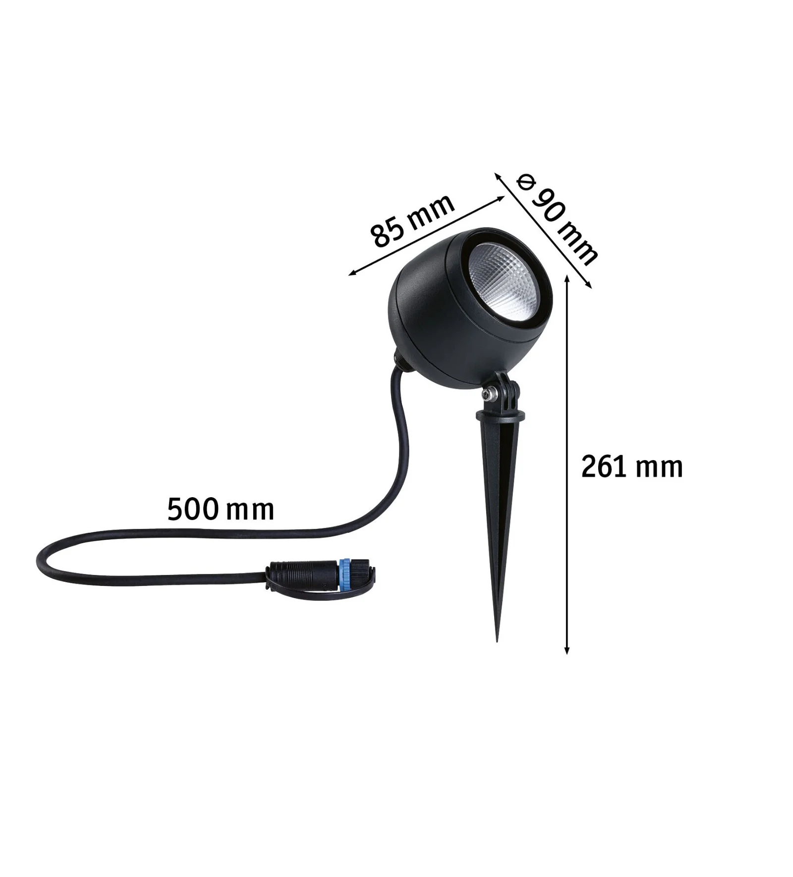 Ogrodowy reflektor Kikolo z wbijanym szpikulcem, kompatybilny z systemem Plug&Shine, odporny na warunki atmosferyczne dzięki klasie szczelności IP65
