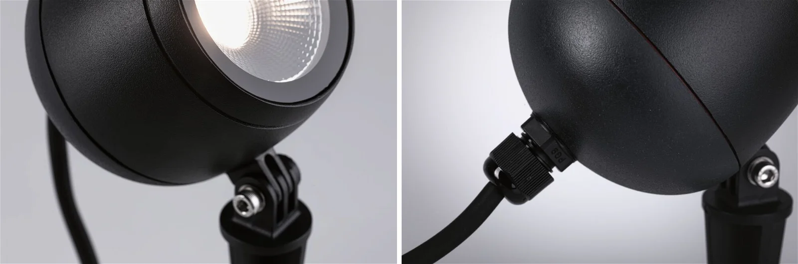 Ogrodowy reflektor Kikolo z wbijanym szpikulcem, kompatybilny z systemem Plug&Shine, odporny na warunki atmosferyczne dzięki klasie szczelności IP65