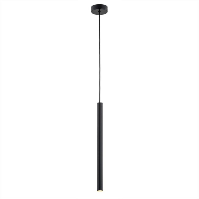 Czarna, cylindryczna lampa wisząca Rio w minimalistycznym stylu