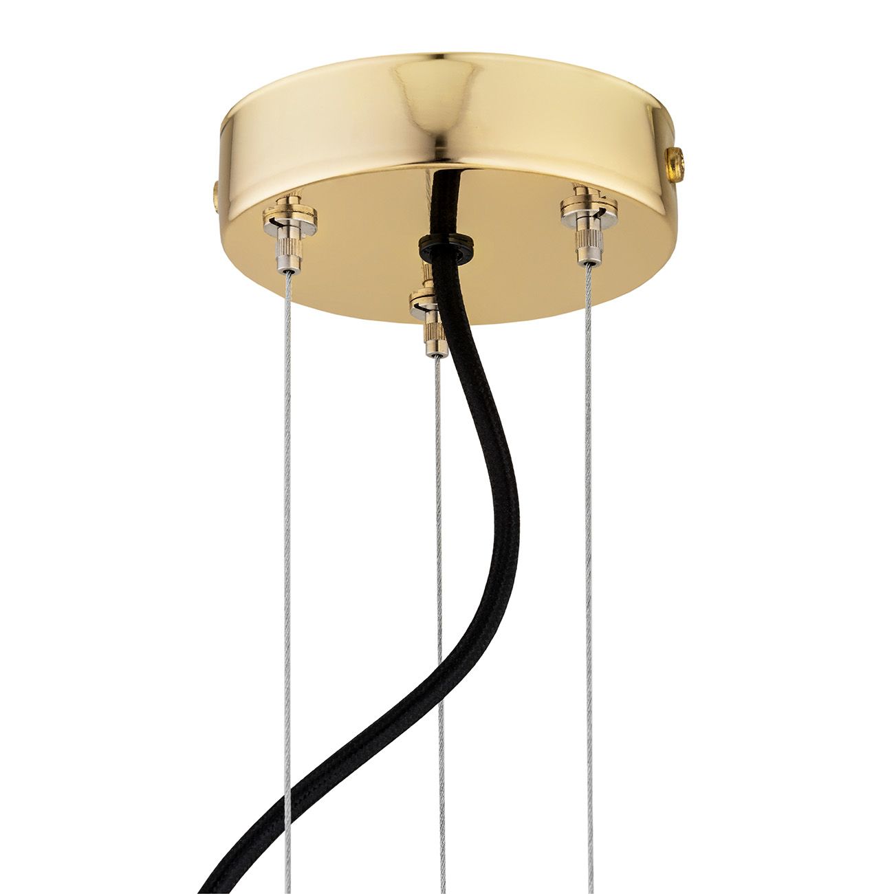 Złoty żyrandol Satelite Plus z kloszami w mlecznym odcieniu