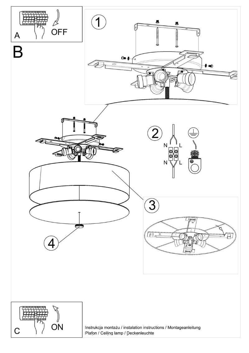 Duży plafon Skala z abażurem wykonanym z tkaniny