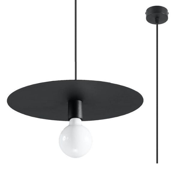 Wisząca lampa Flavio w kształcie czarnego dysku