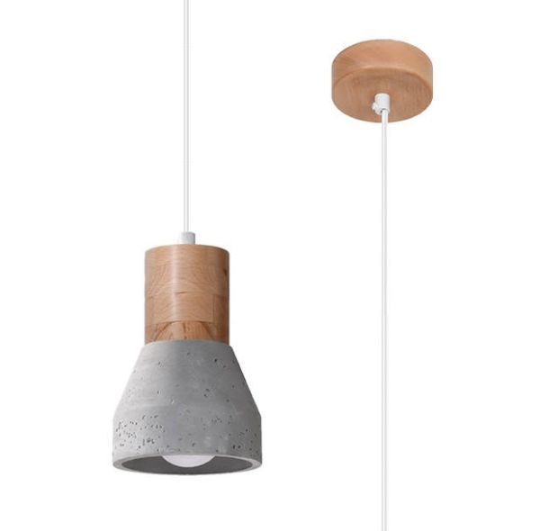Wisząca lampa Quad z betonu z elementami drewna