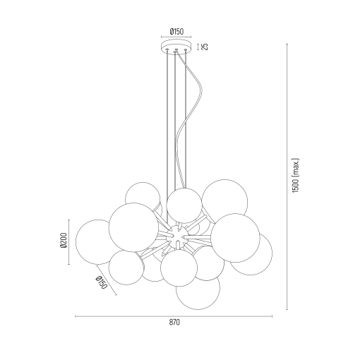 Złoty żyrandol Satelite Plus z kloszami w mlecznym odcieniu