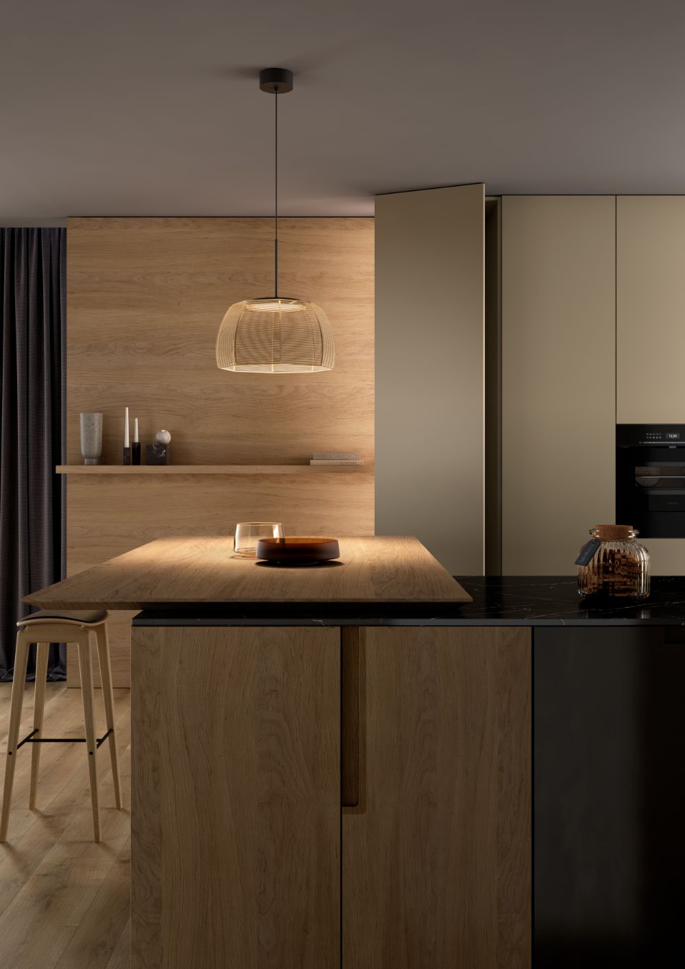 Beżowa wisząca lampa Tanit S/43 z bawełnianego sznurka