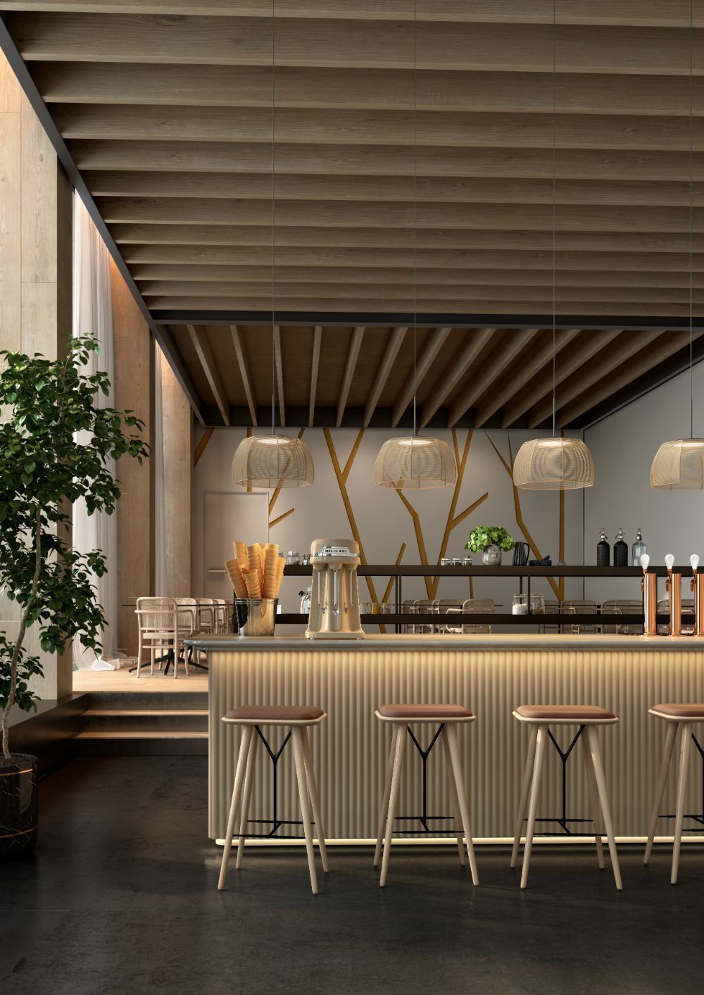 Beżowa wisząca lampa Tanit S/43 z bawełnianego sznurka