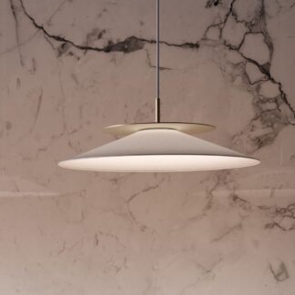 Lampa wisząca Asia o średnicy 70 cm w złotym kolorze z białym abażurem