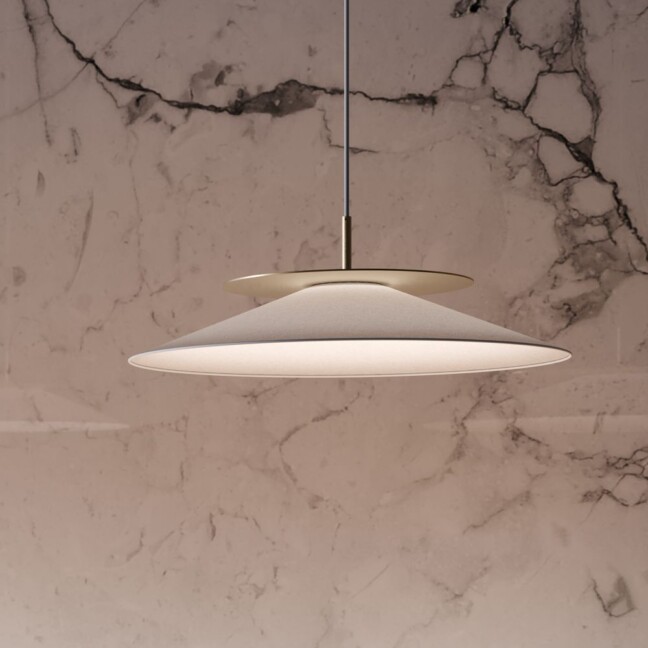 Lampa wisząca Asia o średnicy 70 cm w złotym kolorze z białym abażurem