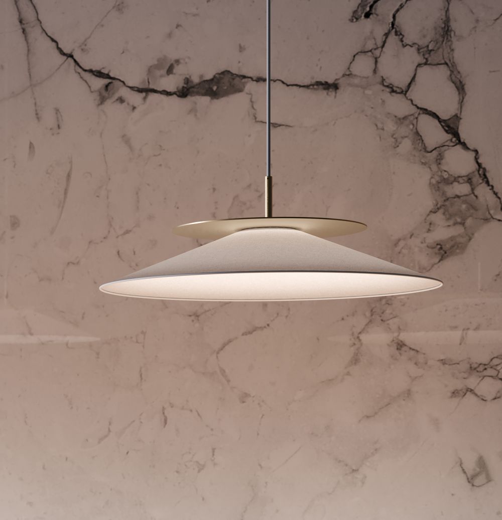 Lampa wisząca Asia o średnicy 70 cm w złotym kolorze z białym abażurem