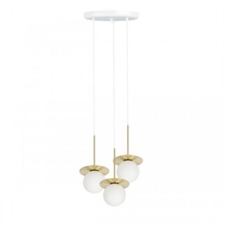 Potrójna wisząca lampa Borra B 3L z szklanymi kloszami w odcieniu mosiądzu