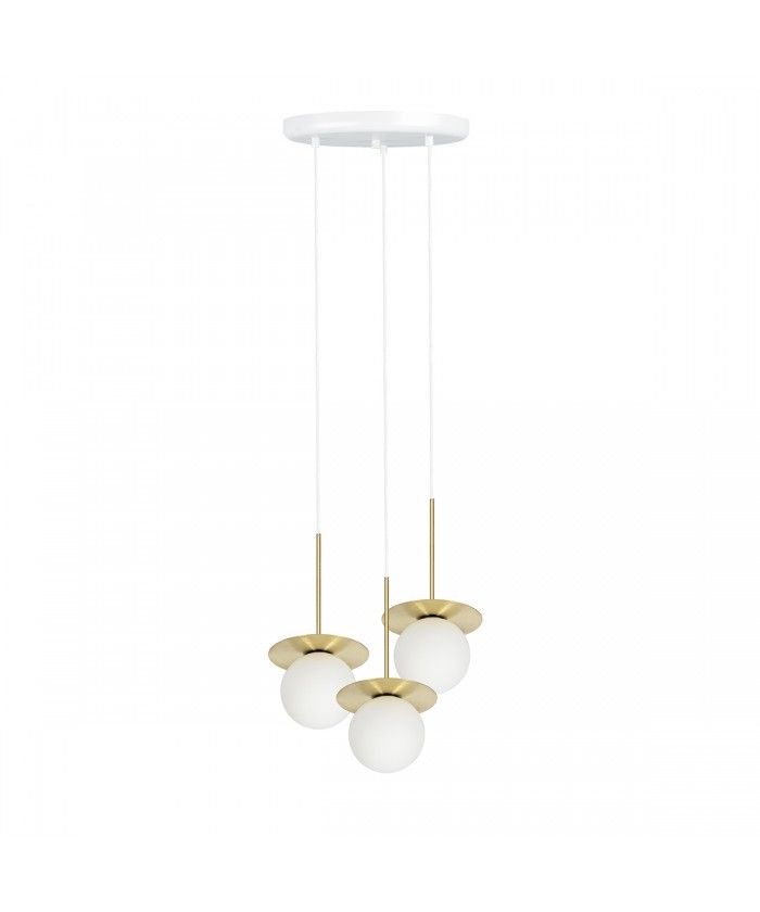 Potrójna wisząca lampa Borra B 3L z szklanymi kloszami w odcieniu mosiądzu