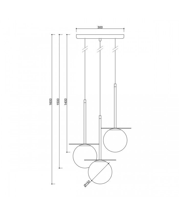 Potrójna wisząca lampa Borra B 3L z szklanymi kloszami w odcieniu mosiądzu