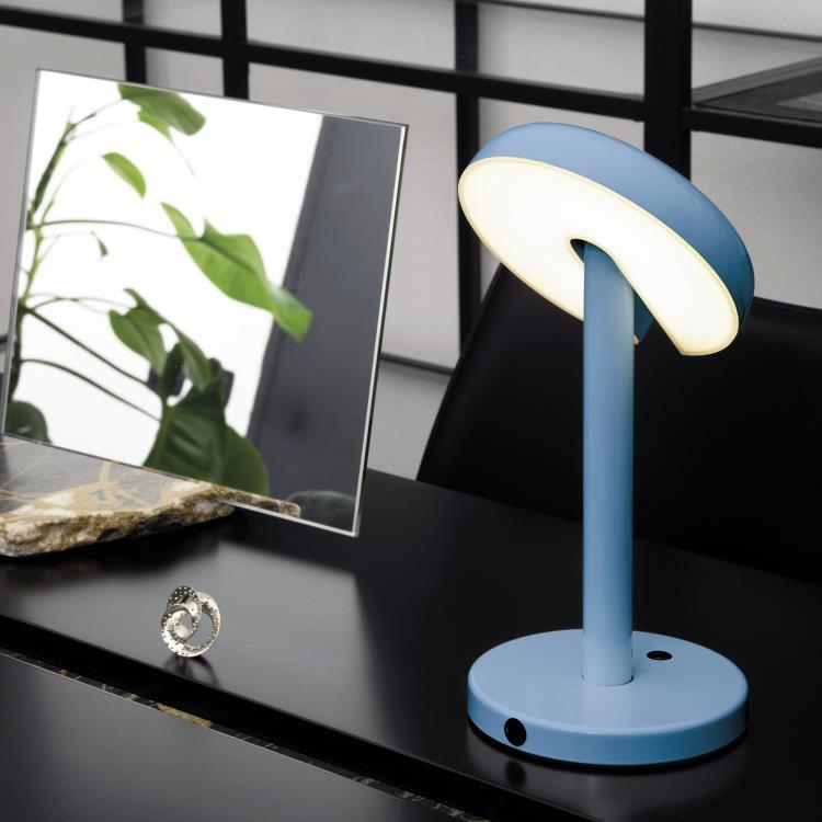 Niebieska lampa stołowa Cabriolette z oświetleniem LED