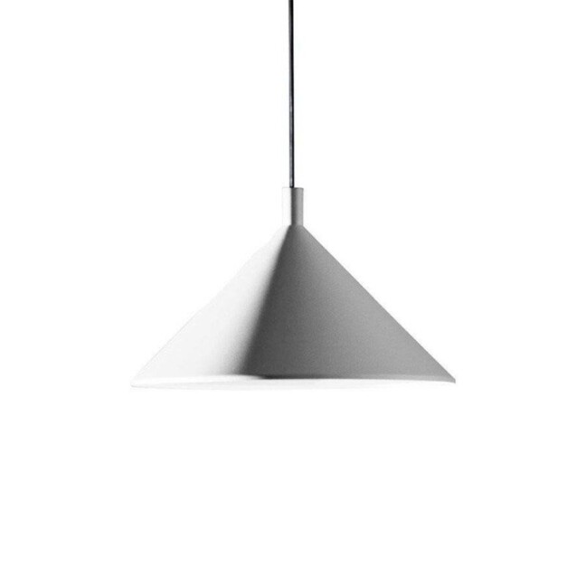 Biała wisząca lampa Cono z kloszem w kształcie stożka o średnicy 30 cm i długim kablem