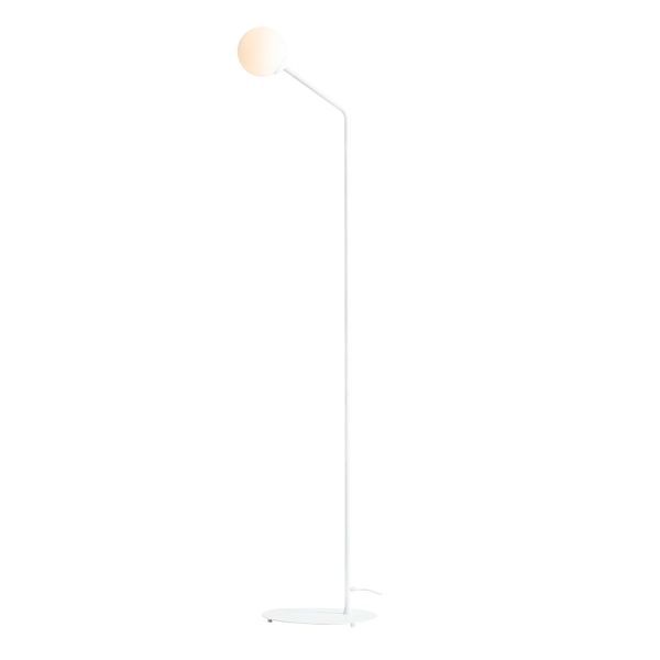 Biała lampa podłogowa Pure z szklanym kloszem