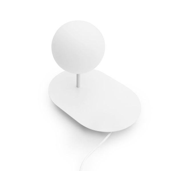 Biała lampa stołowa Hanea St z wbudowaną półką