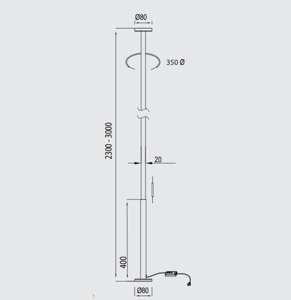 Biała lampa sufitowa Vertical L z listwą LED biegnącą od sufitu do podłogi
