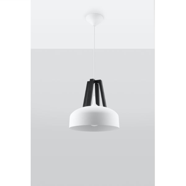 Biała lampa wisząca Casco z drewnianymi akcentami